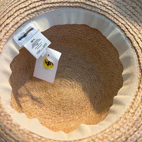 J. Crew Wide Brim Raffia‎ Bucket Hat Natural Straw Summer Vacation M/L